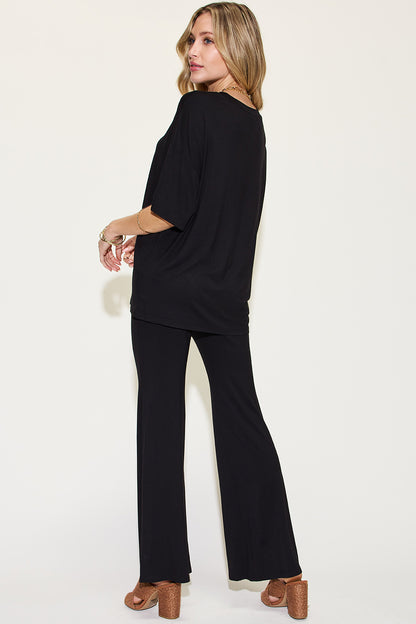 Drop Shoulder T-Shirt and Flare Pants Set