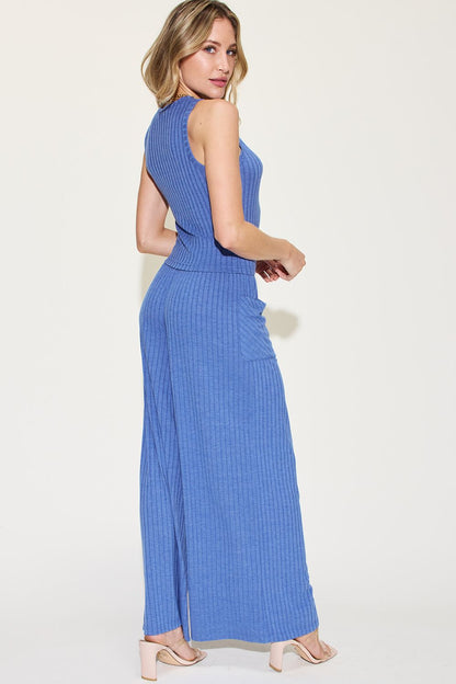 Ribbed Tank and Wide Leg Pants Set