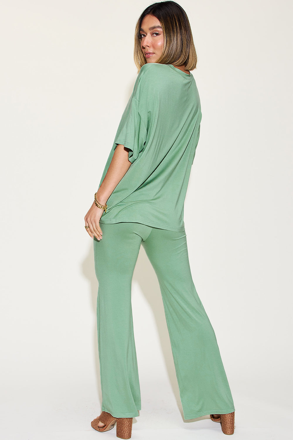 Drop Shoulder T-Shirt and Flare Pants Set