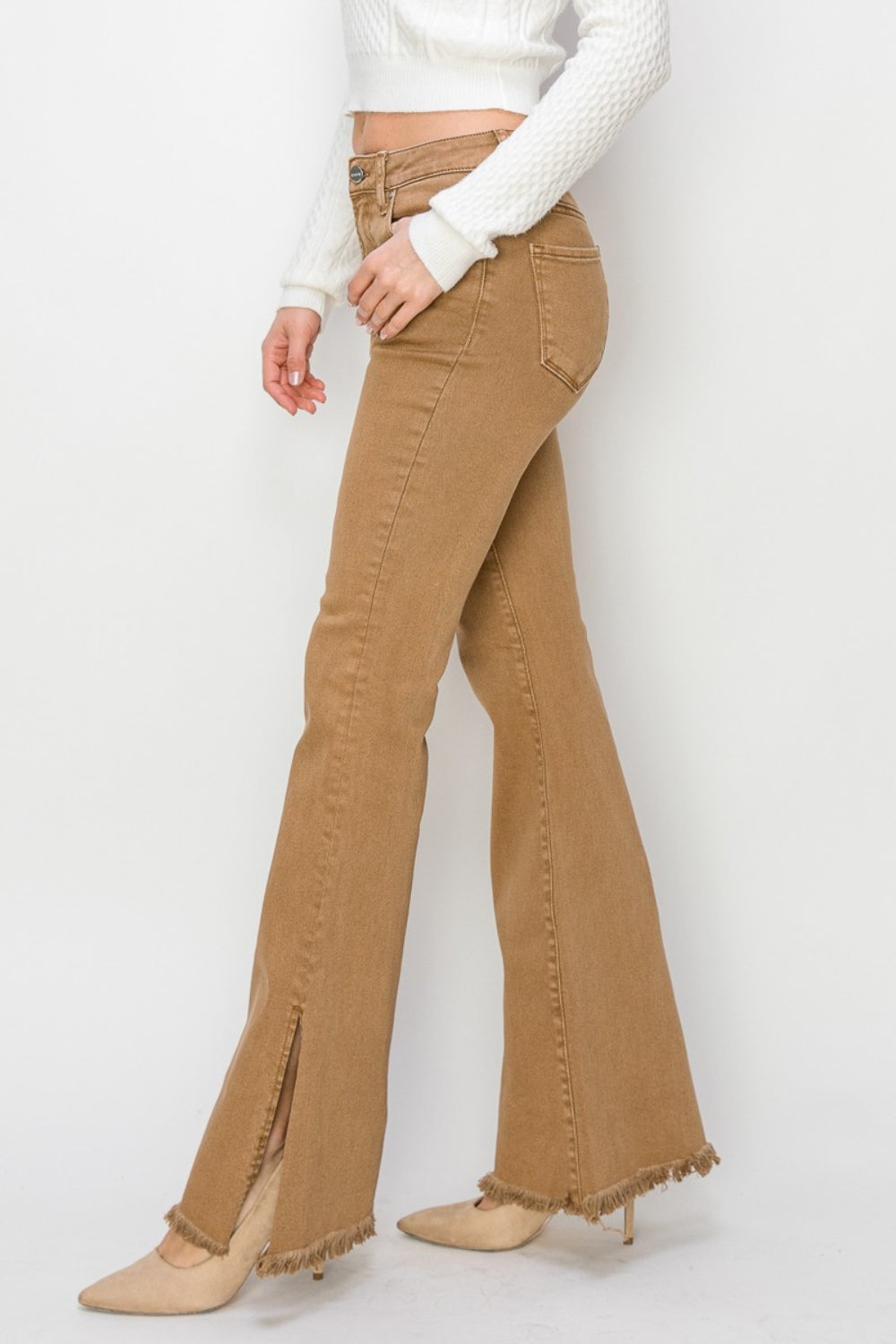 High Waist Side Slit Flare Jeans