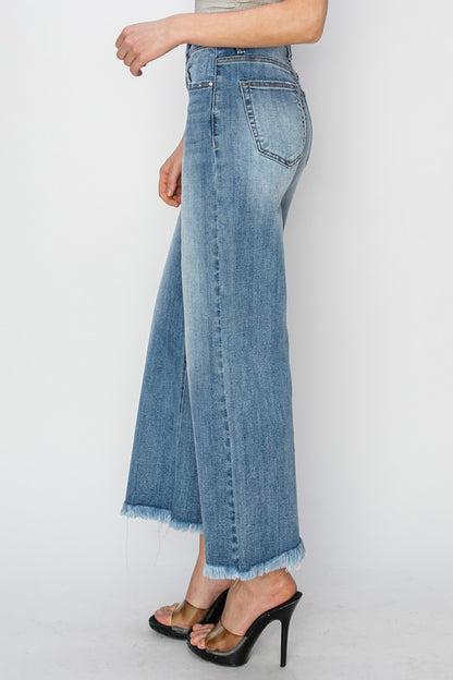 Raw Hem Cropped Wide Leg Jeans