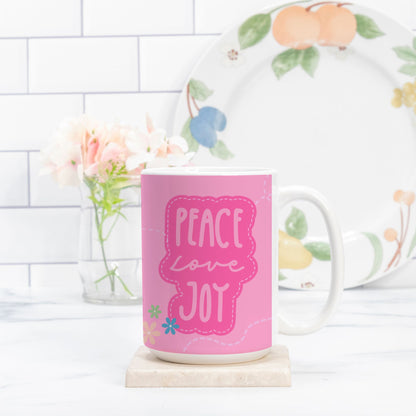 Peace Love Joy Mug Deluxe 15 oz.