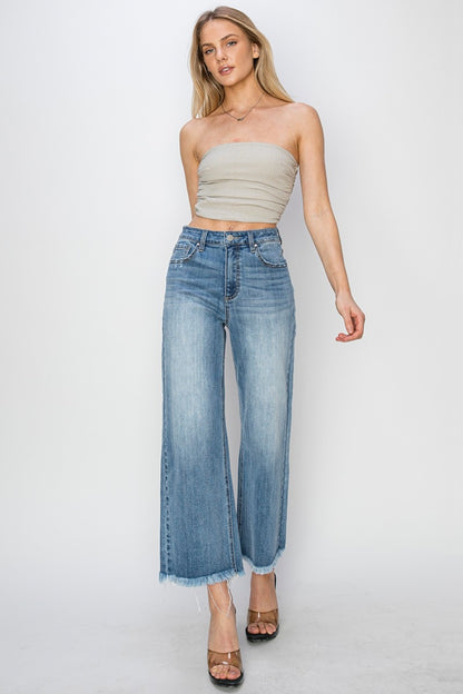 Raw Hem Cropped Wide Leg Jeans