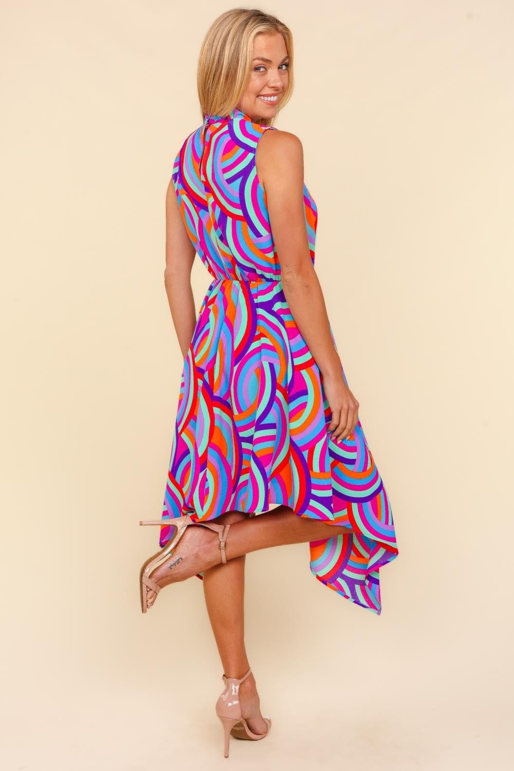 Mock Neck Sleeveless Printed Dress