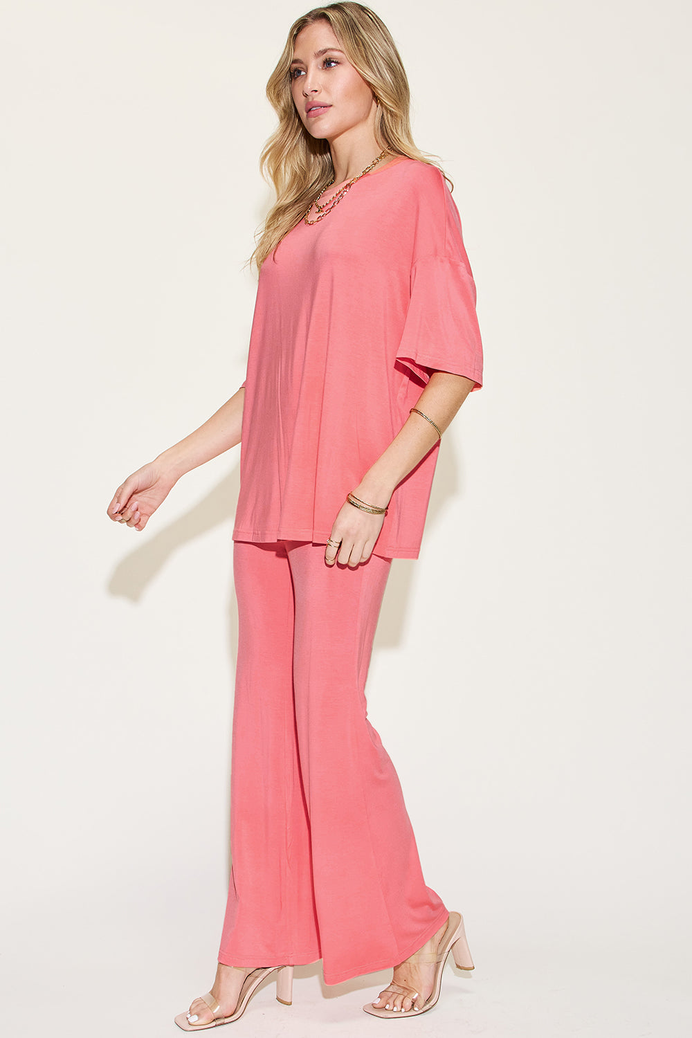 Drop Shoulder T-Shirt and Flare Pants Set