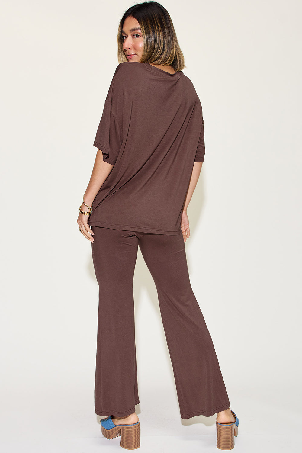 Drop Shoulder T-Shirt and Flare Pants Set