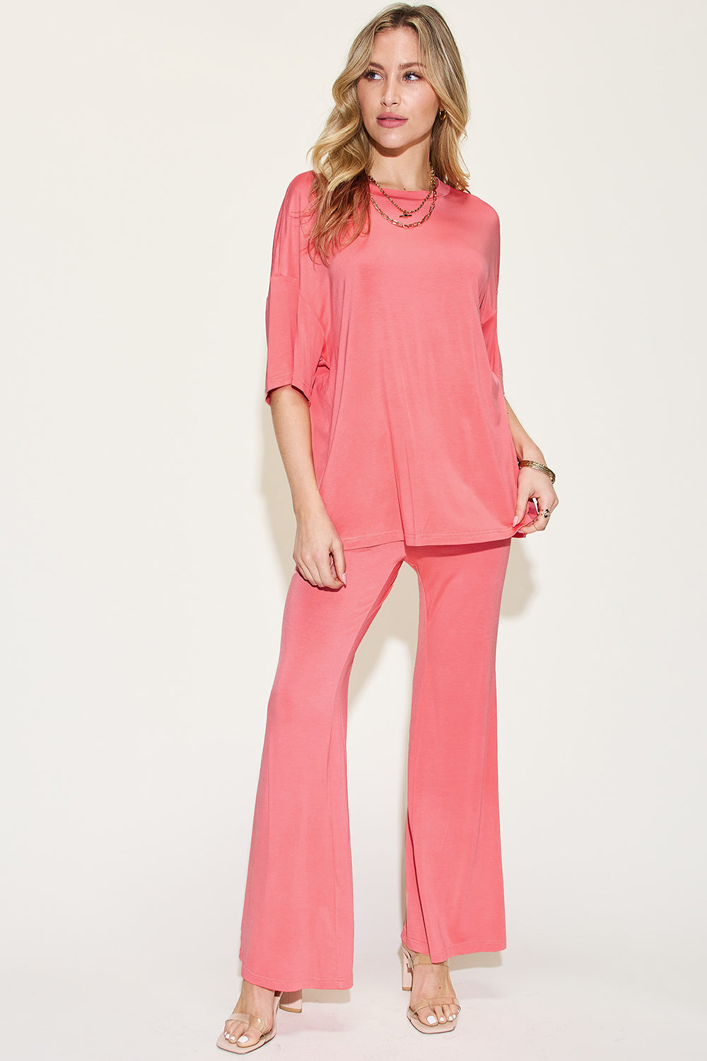 Drop Shoulder T-Shirt and Flare Pants Set