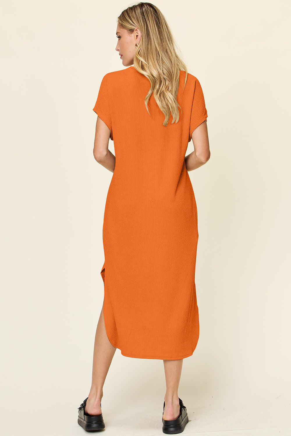 Round Neck Short Sleeve Slit Dress