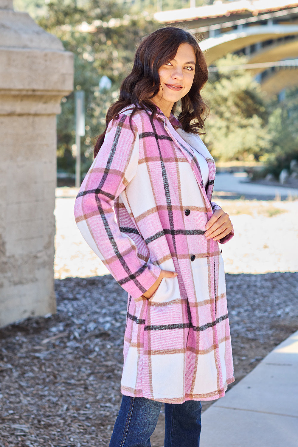 Plaid Button Up Lapel Collar Coat