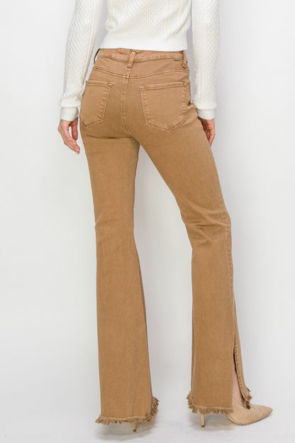 High Waist Side Slit Flare Jeans