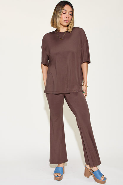 Drop Shoulder T-Shirt and Flare Pants Set