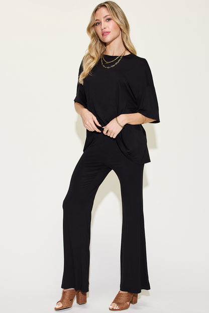 Drop Shoulder T-Shirt and Flare Pants Set