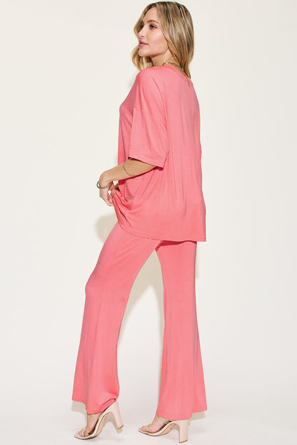 Drop Shoulder T-Shirt and Flare Pants Set